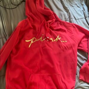 Pink Red Hoodie with Gold Logo